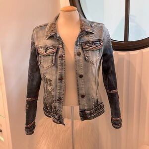 Desigual Denim Embroidered Embellishment jacket. Size 38